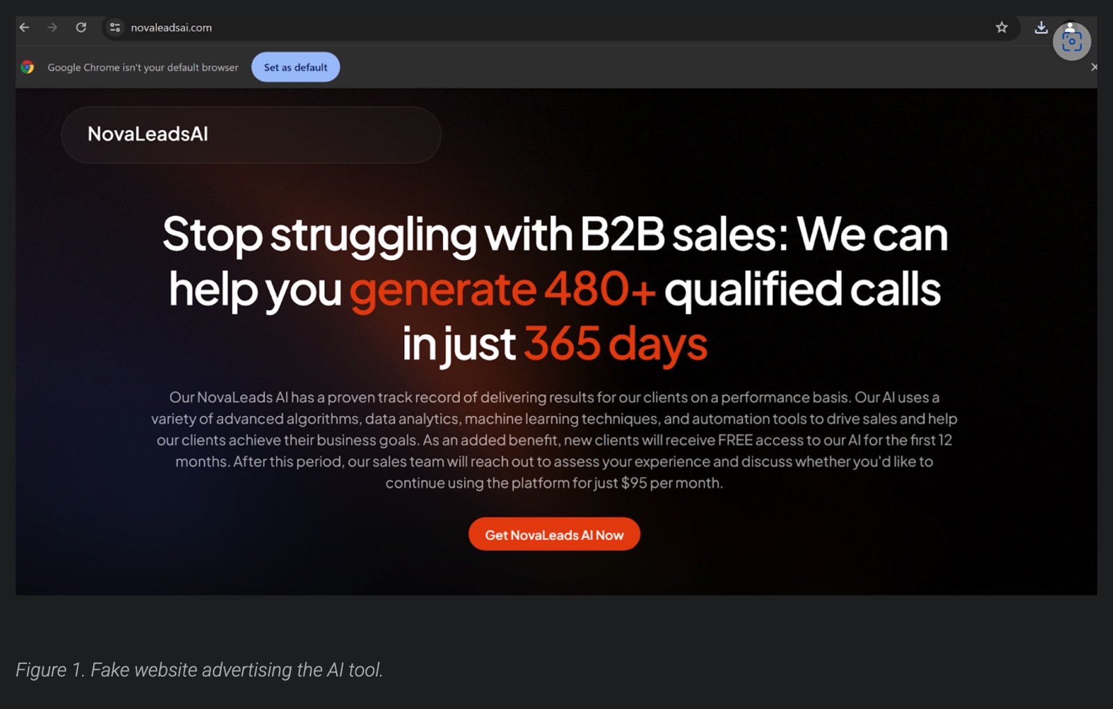 Example of a fake website promoting an AI service from the Talos report.