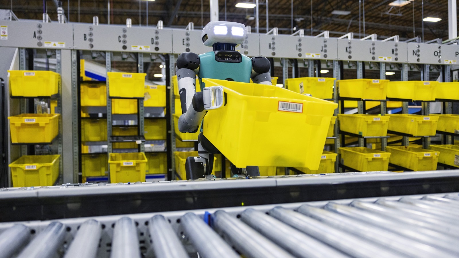 The Digit robot in an Amazon warehouse.