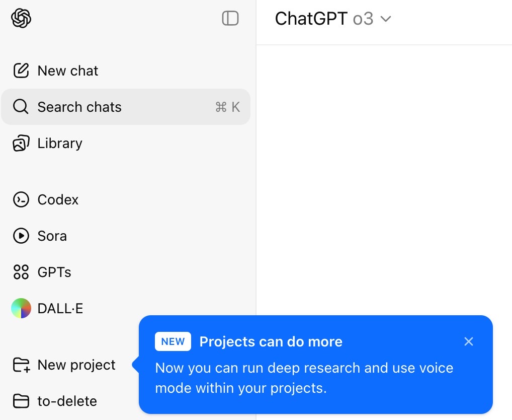 ChatGPT will inform you that Projects got new features.