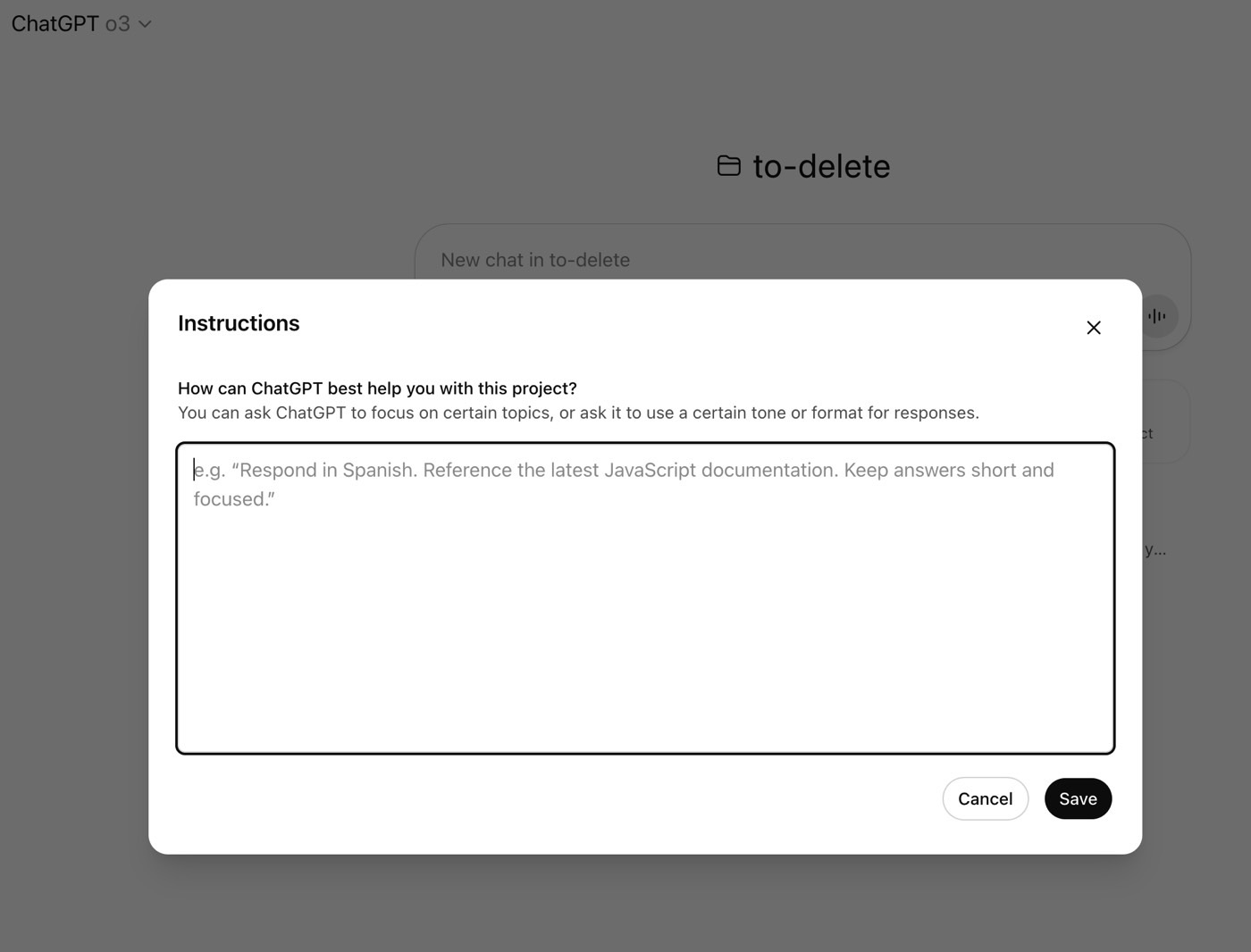 ChatGPT Projects lets you upload custom instructions.