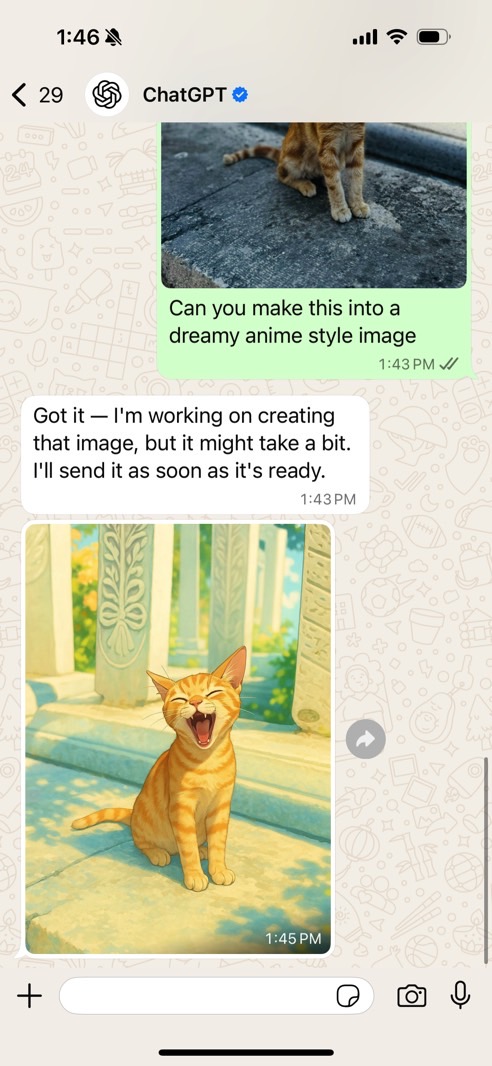 O ChatGPT responde rapidamente com uma imagem gerada.