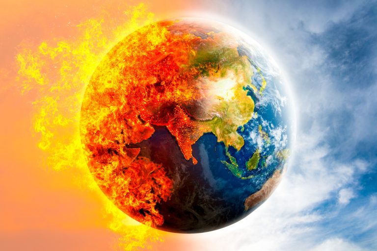 climate change concept, earth burning