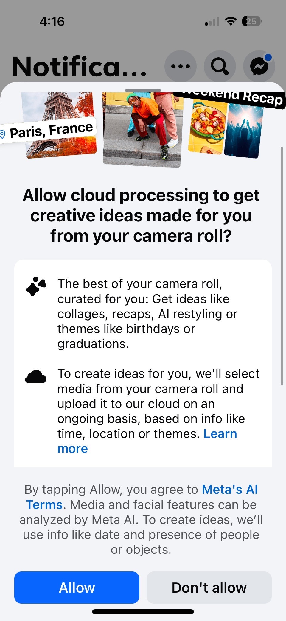 The Facebook prompt asking you for access to your unpublished photos.