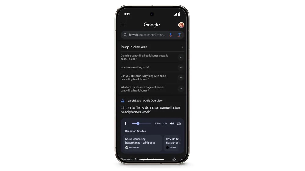 Google Search: Audio Overviews experiement in Labs.