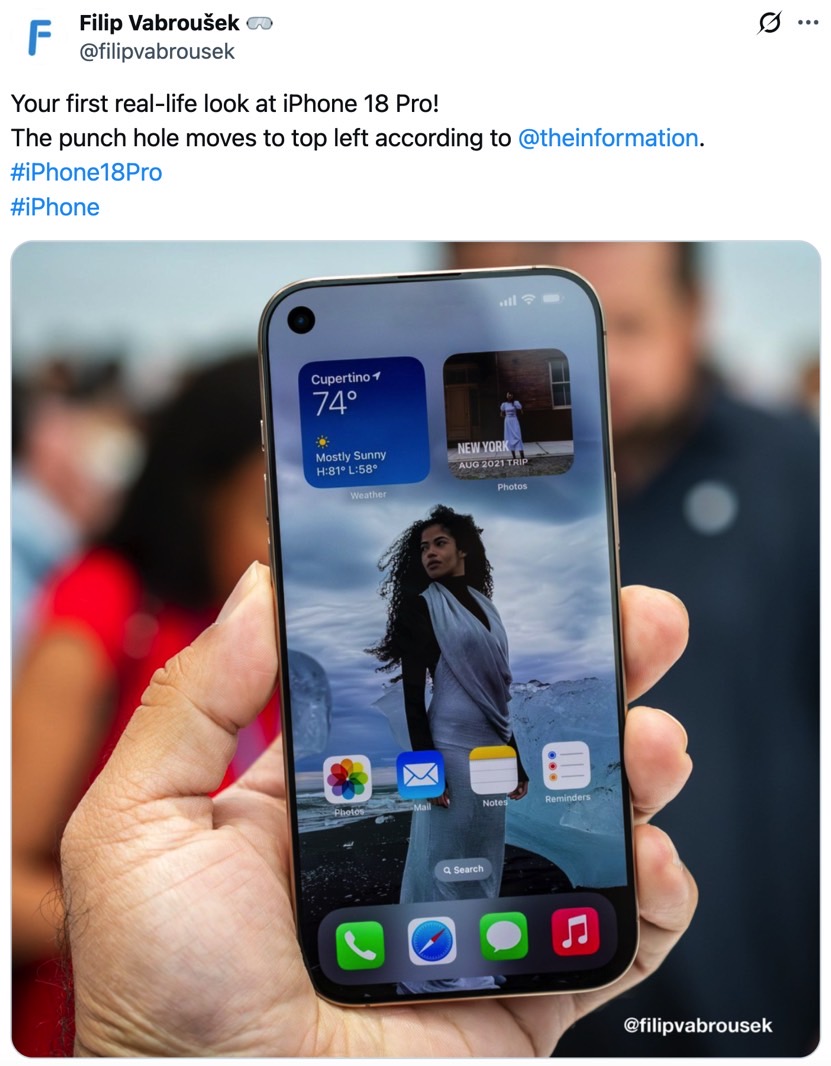 iPhone 18 Pro concept with hole-punch camera on the left.