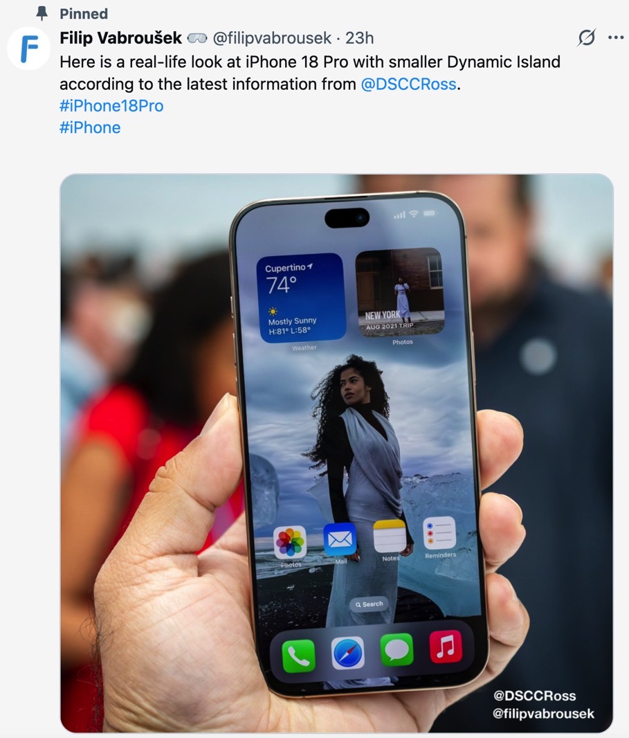 iPhone 18 Pro concept with smaller Dynamic Island cutout.