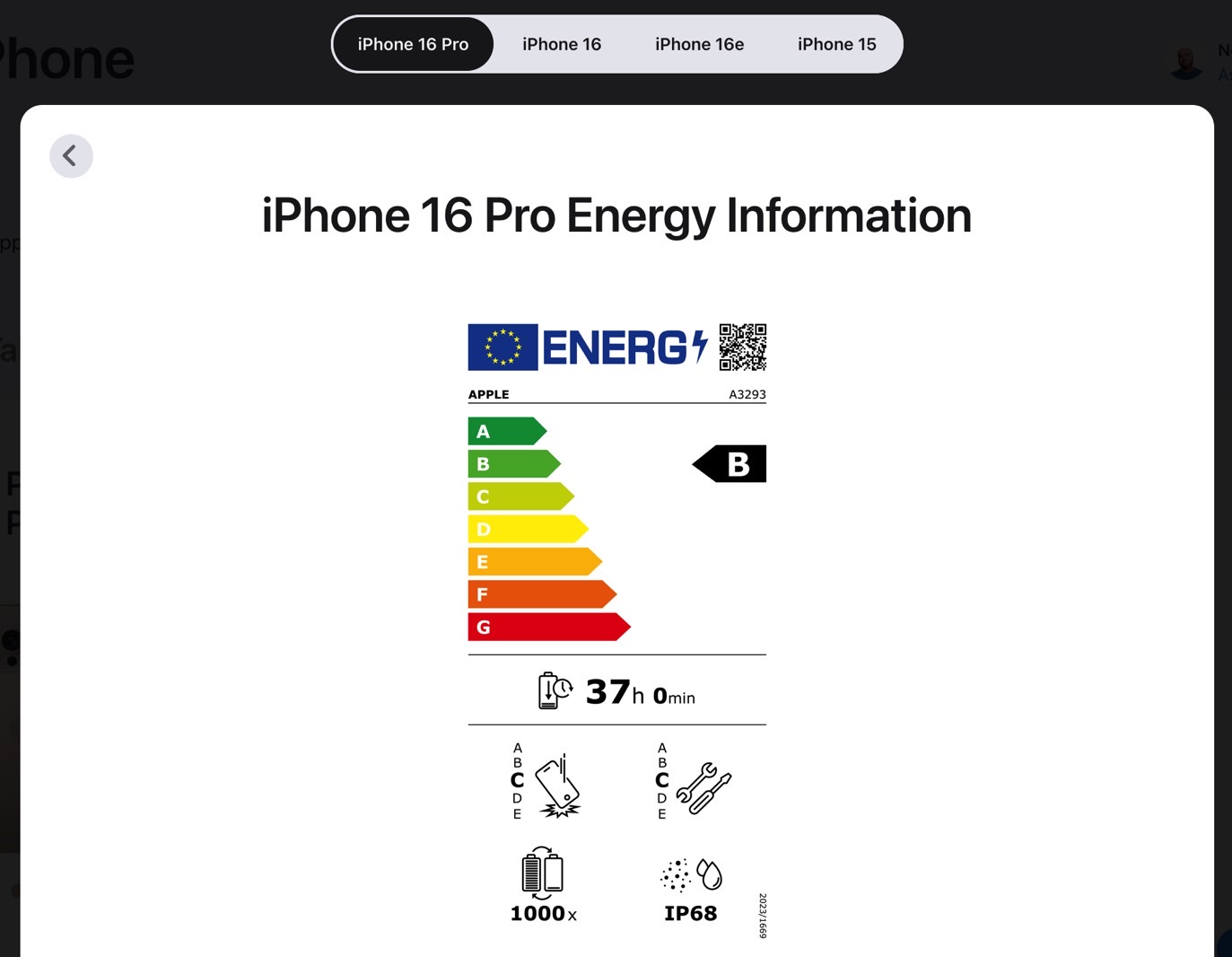 A label example for the iPhone 16 Pro.