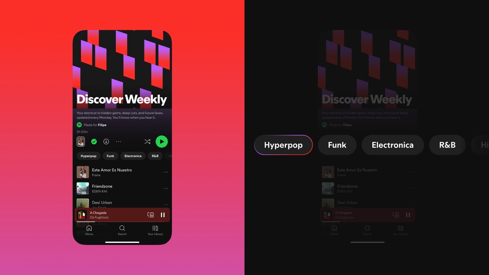 The new genre controls in Spotify Discover Weekly.