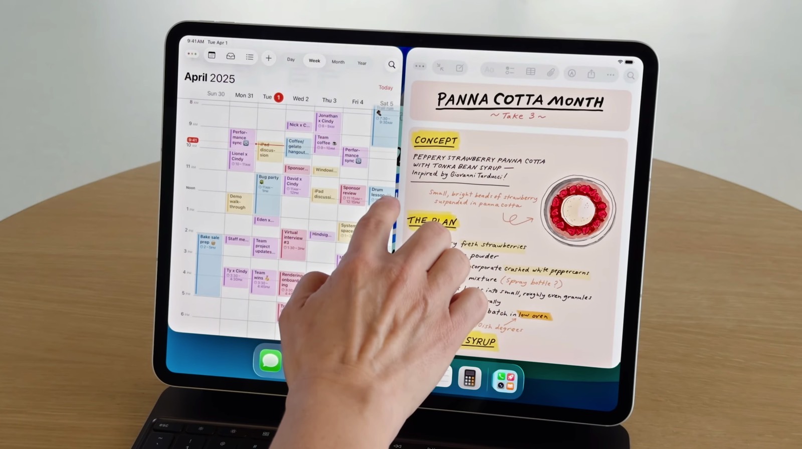 Using the grabber to resize two split-screen apps.