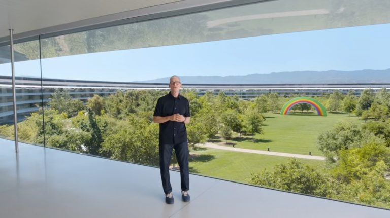 Apple’s CEO Tim Cook during the WWDC 2025 presentation