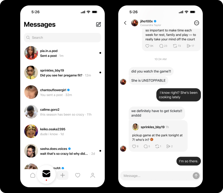 The new menu for DMs on Threads.