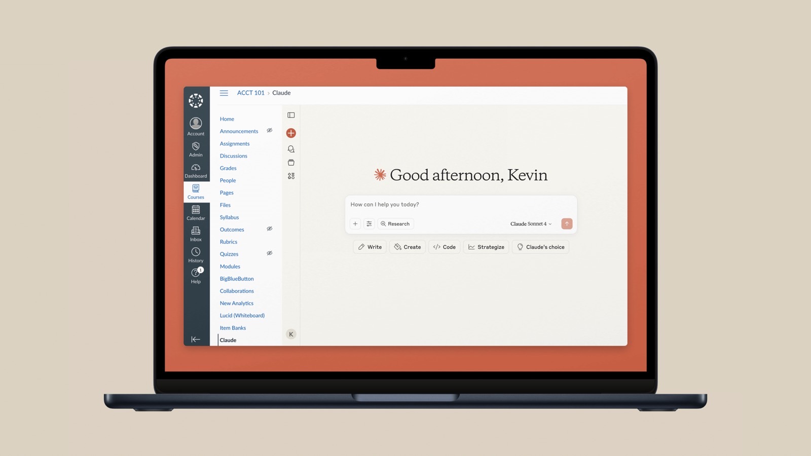Use of Claude for education with canvas.