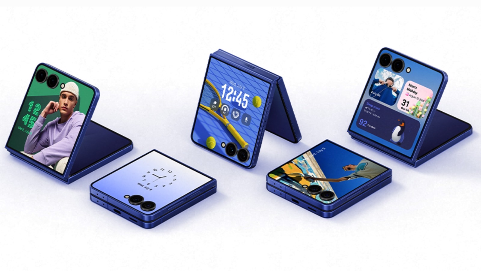 Galaxy Z Flip 7 phones on a table.