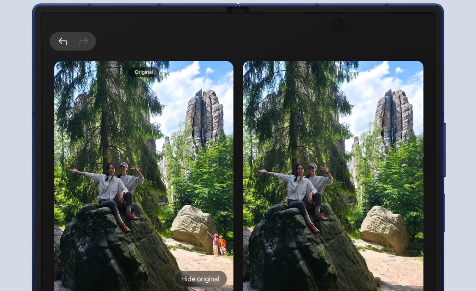 Using Galaxy AI's Photo Assist on the Galaxy Z Fold 7's foldabel display.