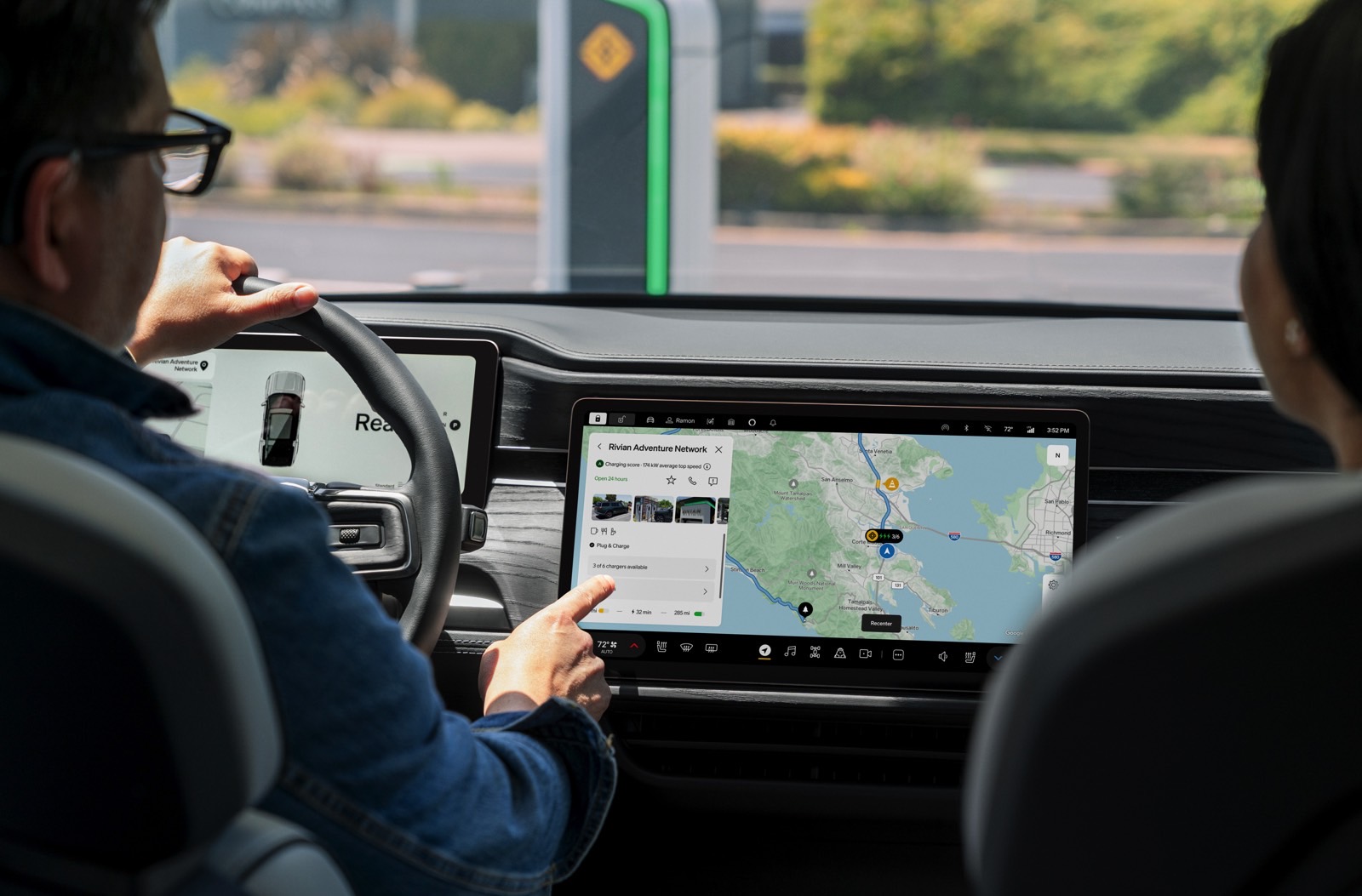 Google Maps navigation in a Rivian car.