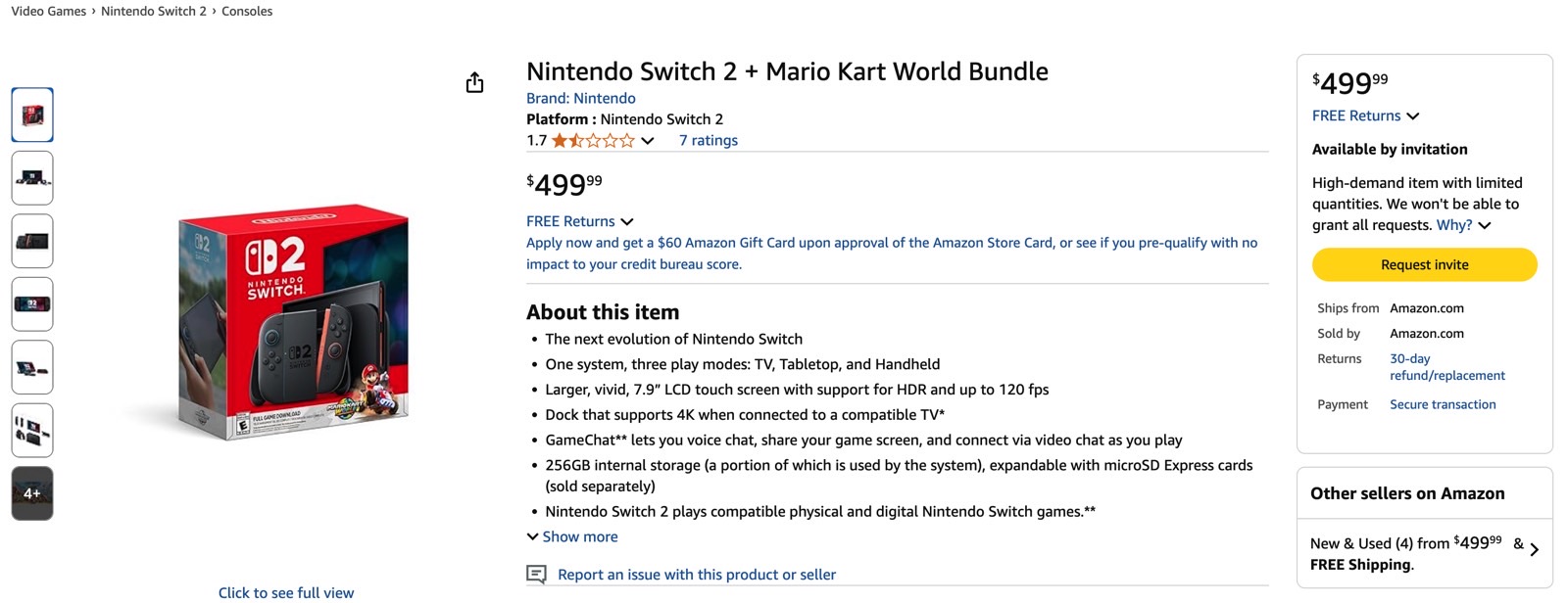 Amazon Nintendo Switch 2 listing.