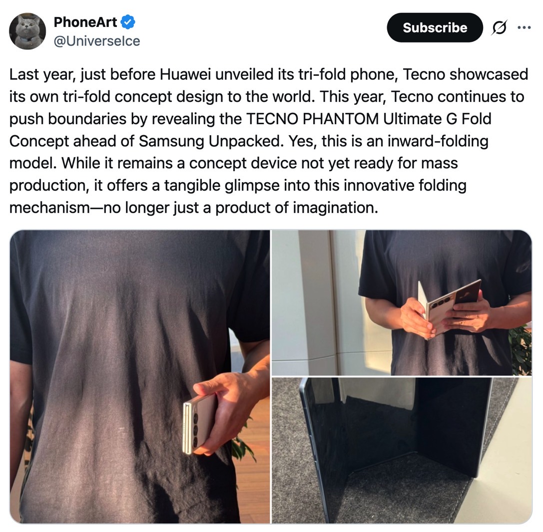 Tecno Phantom Ultimate G Fold leaked on X.